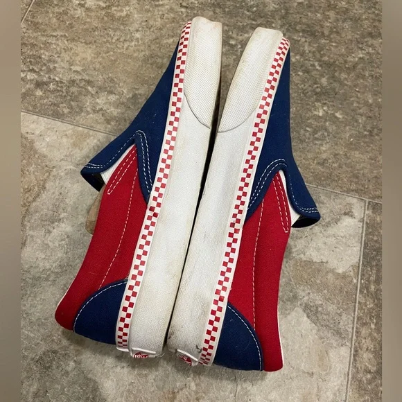 Vans Classic Slip-On | Red, White & Blue Checkerboard Trim Sneakers - Picture 3 of 7